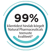 Natural Pharmaceuticals Vistan™ Ringikujuline graafik, mis näitab, et 99% klientidest hindab Natural Pharmaceuticals teenuse kvaliteeti kõrgeks.