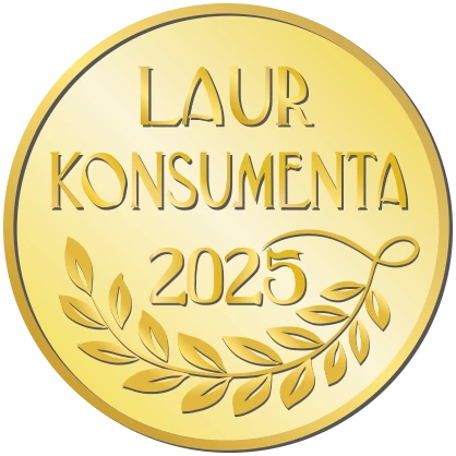 Natural Pharmaceuticals Vistan™ Kuldne „Laur Konsumenta 2025“ märk koos dekoratiivse oksaga tarbijakaitse auhinnana.