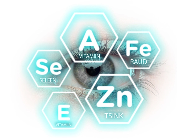 Natural Pharmaceuticals Vistan™ Inimese silm ja olulisemad silmade tervist toetavad vitamiinid ja mikroelemendid: A-vitamiin, E-vitamiin, seleen, raud ja tsink.